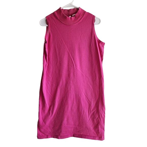 Vintage 1970s Justin Allen Sz M Knee Length Shirt Dress Pink Faux Turtleneck - Picture 1 of 3